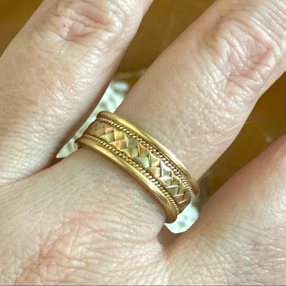 14k Gold Ring Tri-Color Braided Wedding Band Unisex Mens Ladies